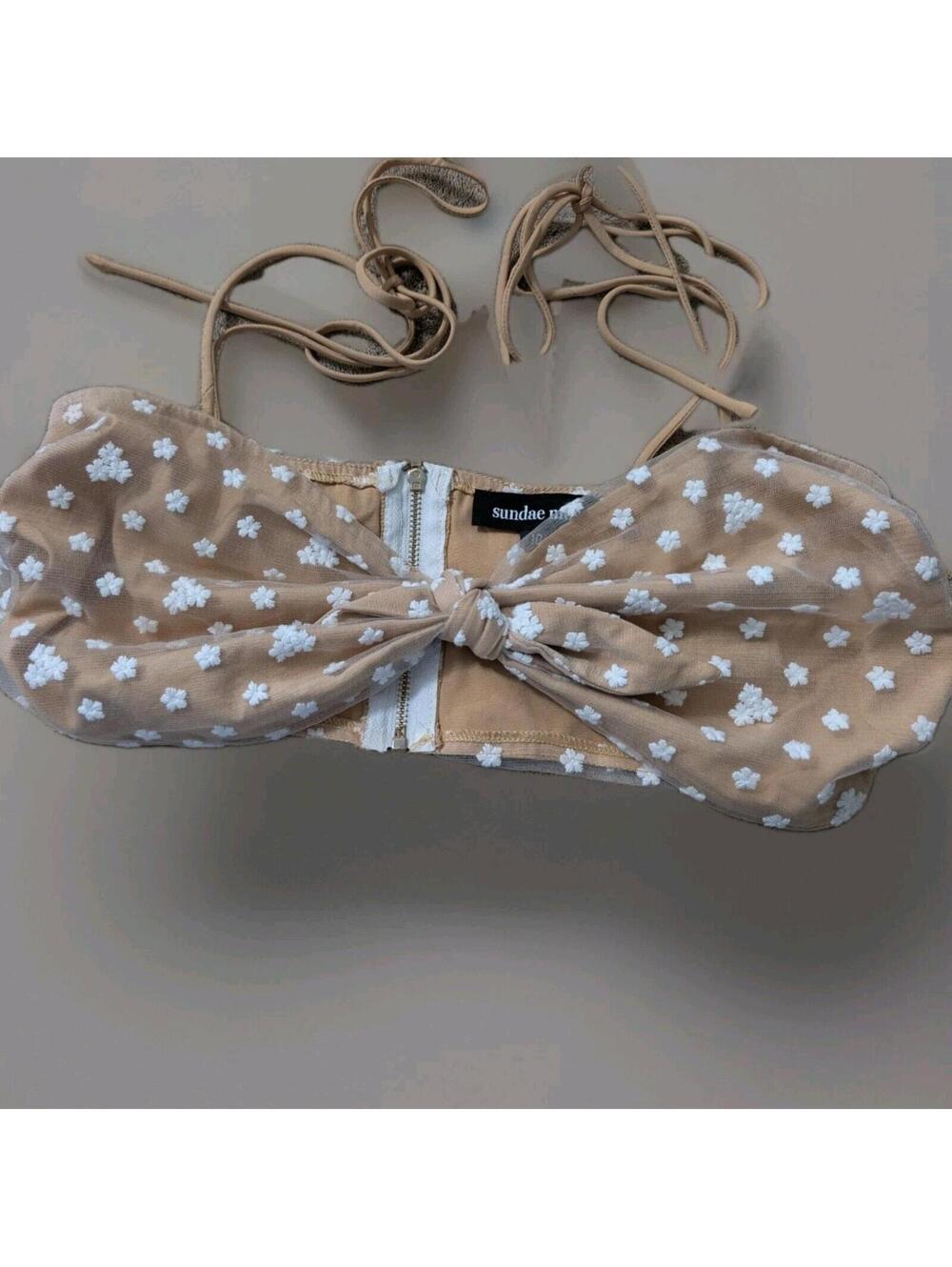 Sundae Muse Summer Beige Boho Floral Bra Top Bow  Women's Size 10